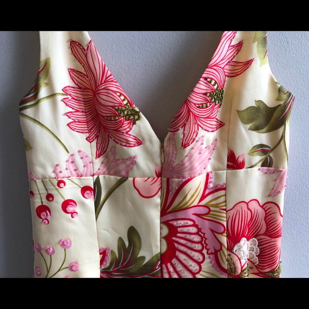 NWT Yellow Floral Beaded Midi Dress - Picture 5 of 13